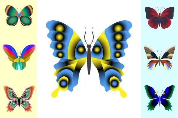 抽象的な蝶のセット。ベクトル図 — ストックベクタ