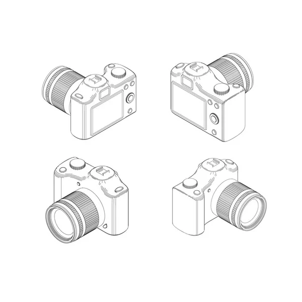 Foto-Kamera set.vector outline illustration.isometric style. — Stockvektor
