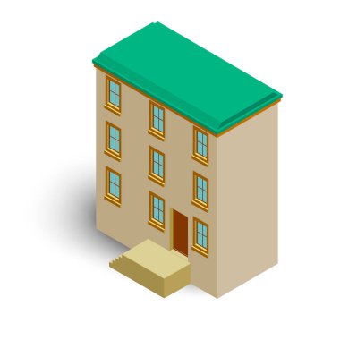 Beyaz arka plan üzerinde izole izometrik 3d ev. Vektör illustra