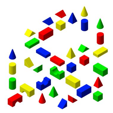 Oyuncak yapı taşları ayarlayın. 3D vektör renkli resimde.