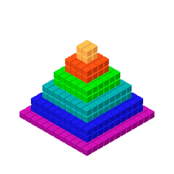 Piramide dei pixel 3d Illustrazione colorata vettoriale. 3d isometrico — Vettoriale Stock