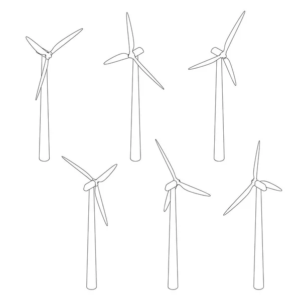 Set turbine eoliche.Isolato su bianco.Schema vettoriale. Vista isometrica — Vettoriale Stock