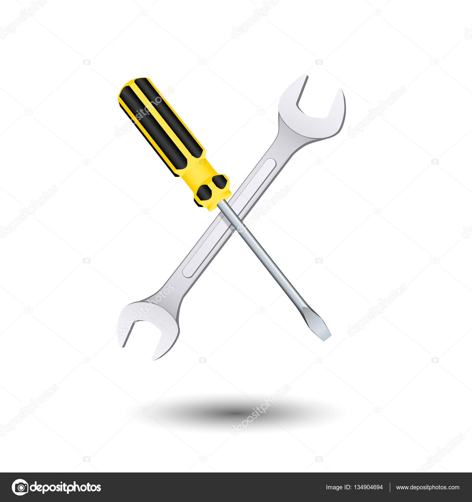 Crossed screwdriver and wrench. Isolated on white. — Stock Vector