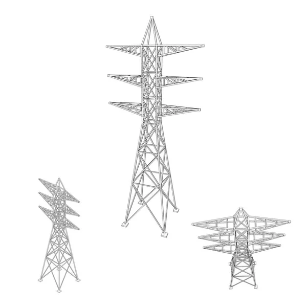 Conjunto de torre de transmisión de energía.Aislado en blanco . — Vector de stock