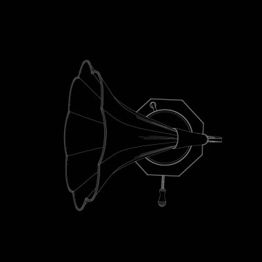 Siyah Gramophone.Isolated. Vektör anahat çizim.