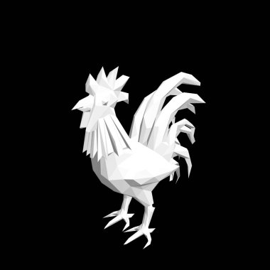 Poligonal horoz. Siyah background.3d vektör illüstrasyon izole.