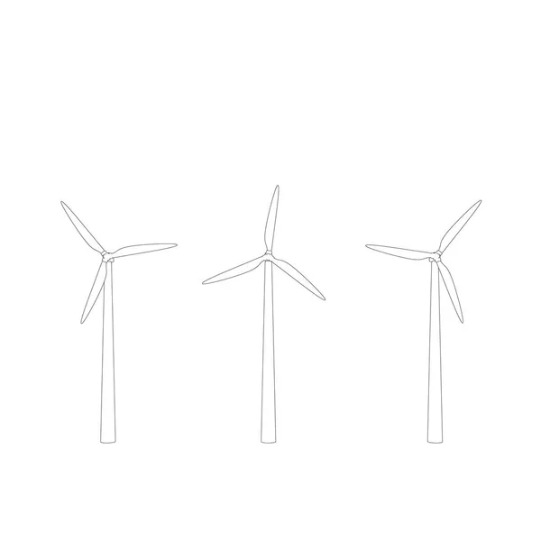 Sada větrných turbin. Izolované na bílém pozadí. — Stockový vektor