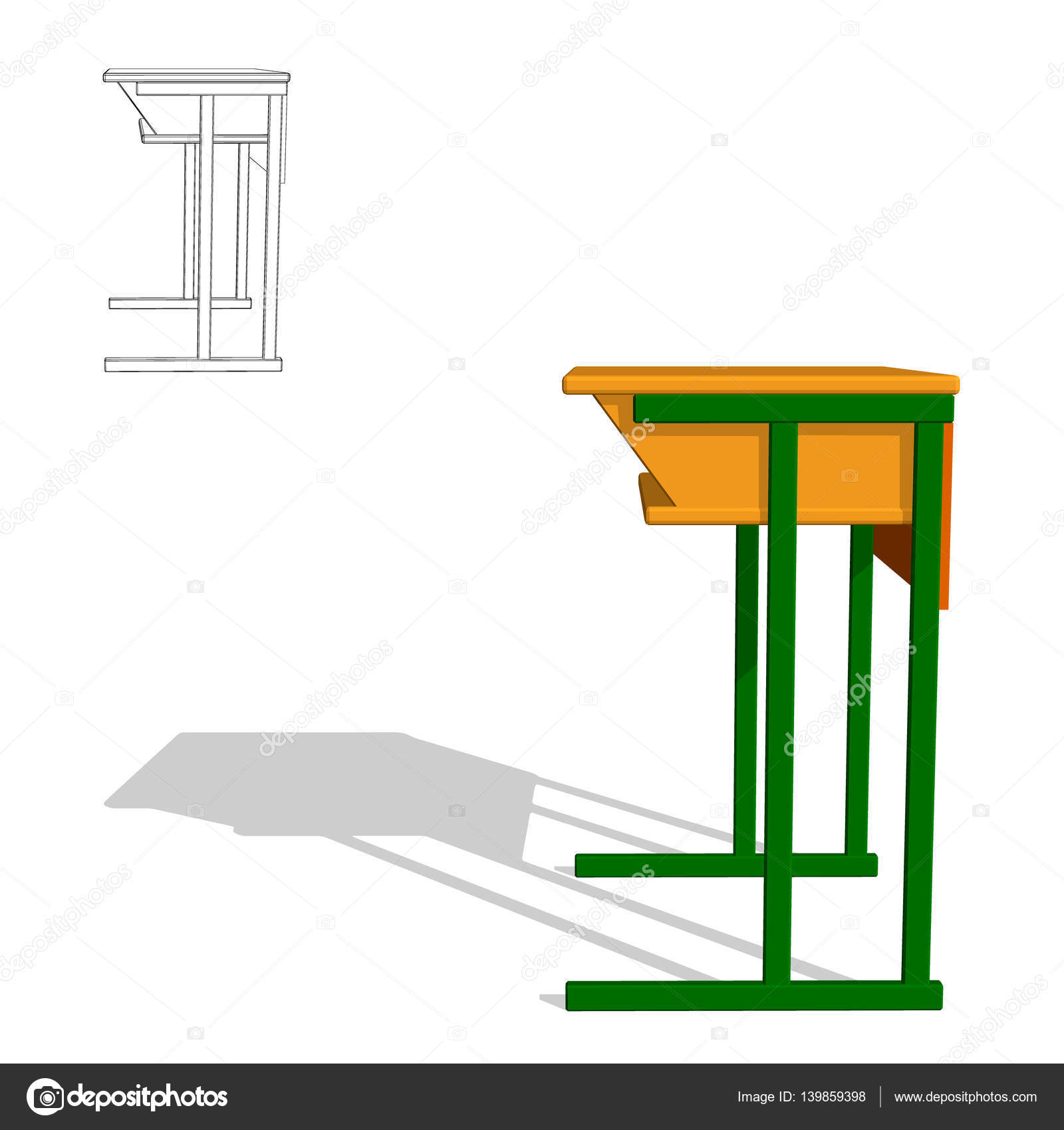School Desk Isolated On White 3d Vector Illustration Side View