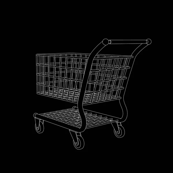 Carro de compras vacío. Aislado sobre fondo negro. Ilustración del esquema vectorial . — Vector de stock