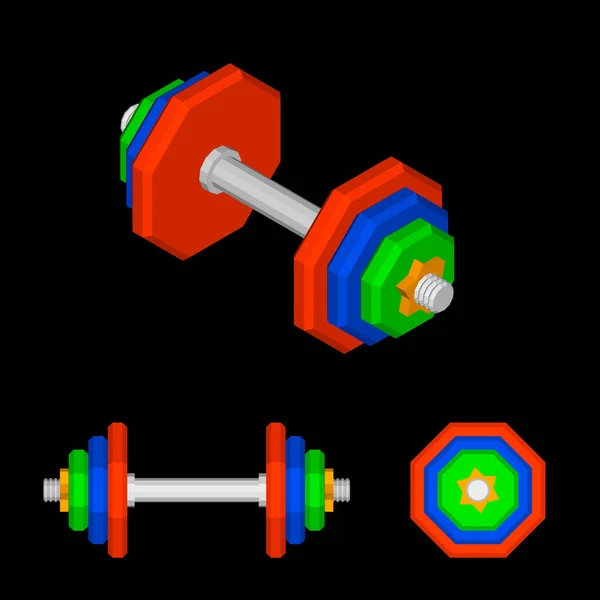 Dumbbell.Isolated poligonal em fundo preto.Vista isométrica . — Vetor de Stock