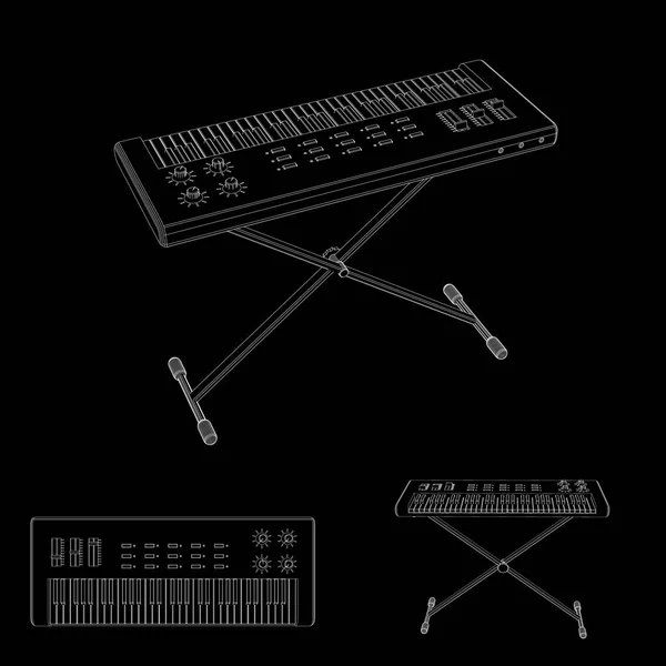 Synthesizer set. Geïsoleerd op zwarte achtergrond. Vectorillustratie-overzicht. — Stockvector