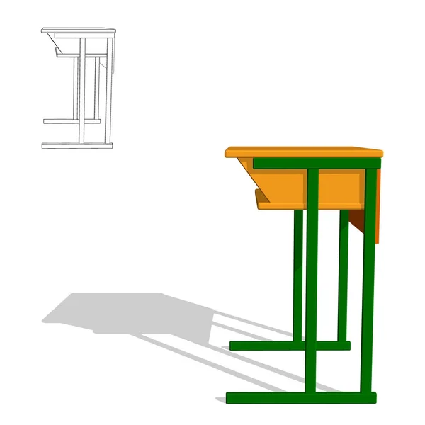 Schultisch. Isoliert auf weiß. 3D Vektor Illustration.Seitenansicht. — Stockvektor