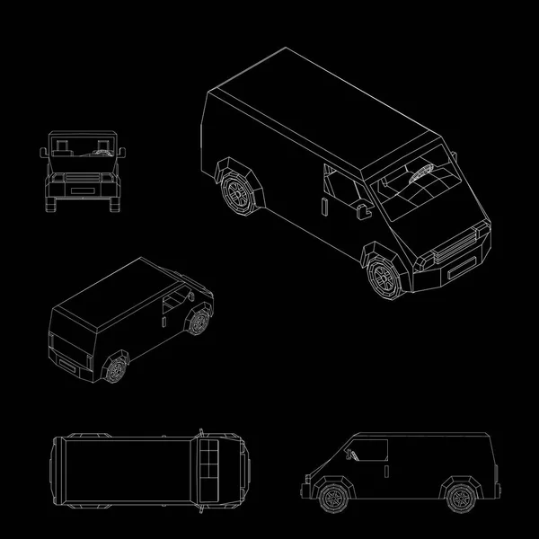 Polygonaler Kleinbus. isoliert auf schwarzem Hintergrund. — Stockvektor