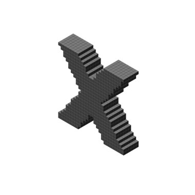 3D pixelated büyük harf X. vektör çizim.