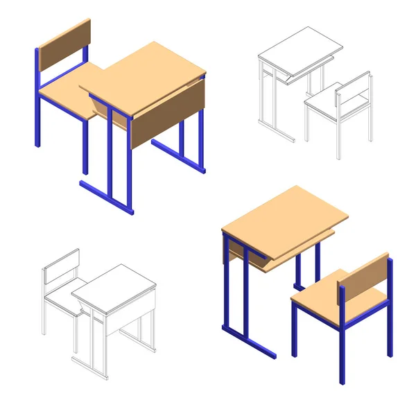 Set scrivania scolastica.Illustrazione vettoriale.Isolato su bianco . — Vettoriale Stock