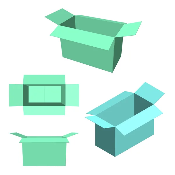 Geöffnete Schachtel. isoliert auf weißem Hintergrund. 3D-Vektor-Illustration — Stockvektor
