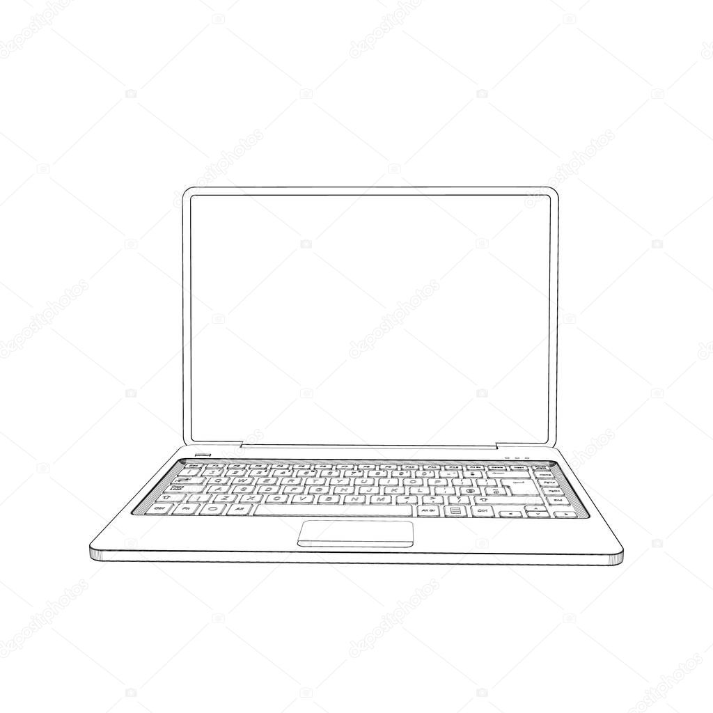 Laptop.Vector outline illustration.Front view.