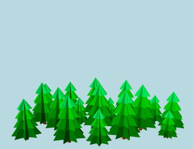 Çam ağaçları. Mavi background.3d vektör illüstrasyon izole.