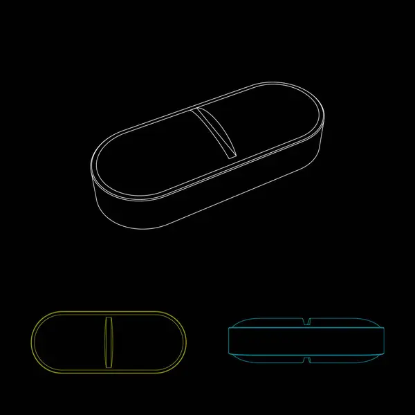 Una pillola. Isolato su sfondo nero. Illustrazione dello schema vettoriale . — Vettoriale Stock