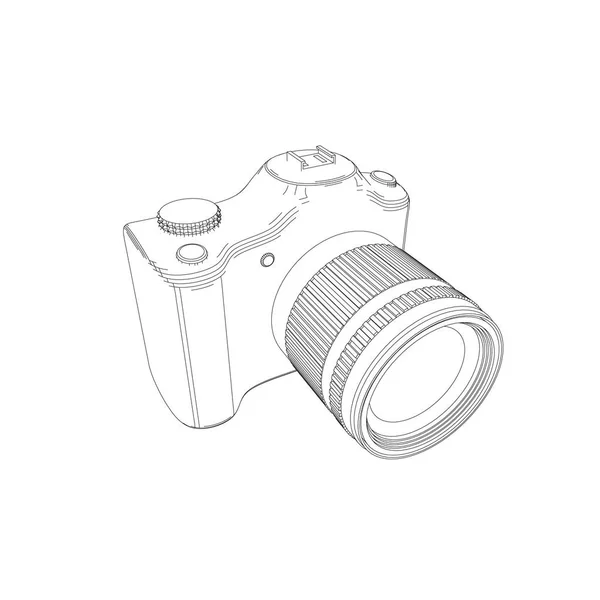 Fotocamera. Geïsoleerd op wit. Vectorillustratie-overzicht. — Stockvector