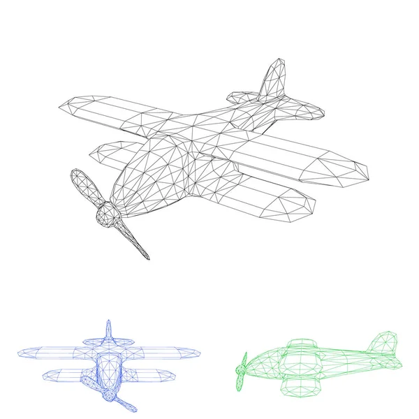 Polygonal retro plane set.Vector outline illustration. — Stock Vector