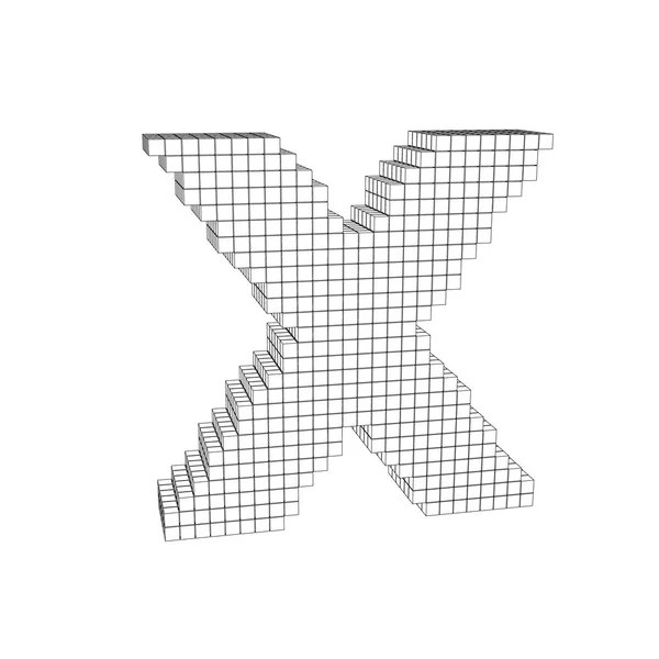 3D pixelated büyük harf X. vektör anahat çizim. — Stok Vektör