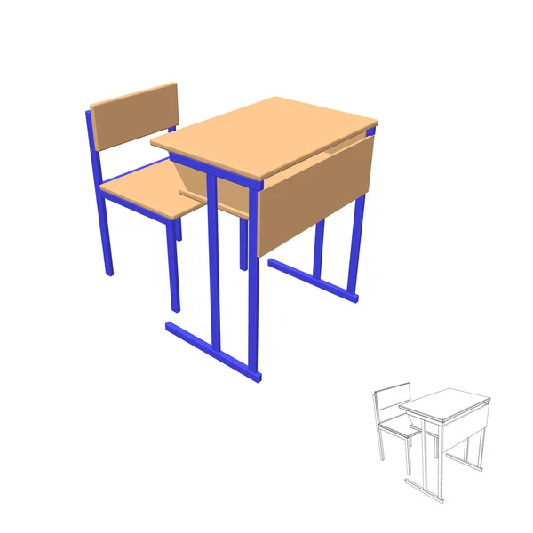 Schultisch. Isoliert auf weiß. 3D-Vektor-Illustration. — Stockvektor