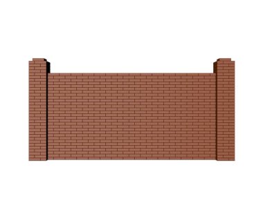 Tuğla çit. Beyaz arka plan üzerinde izole. 3D işleme llustration.