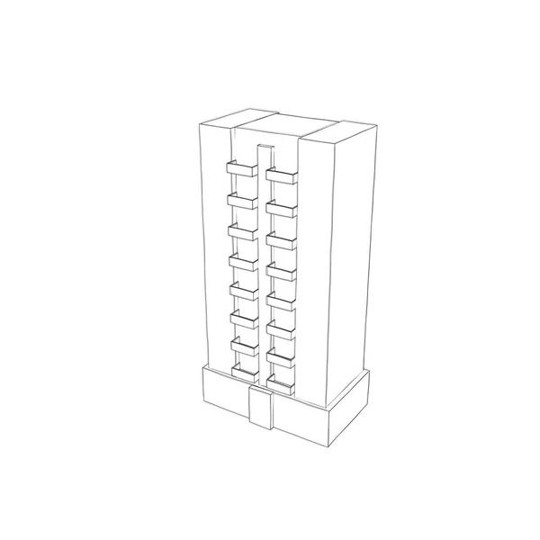 Building.Isolated na białym tle. Szkic ilustracji. — Zdjęcie stockowe