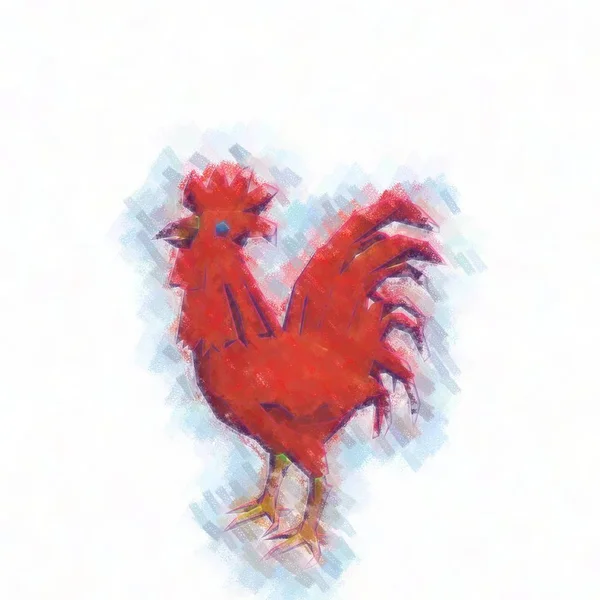 Red cock. Drawing style. Digital colorful illustration. — Stock Photo, Image