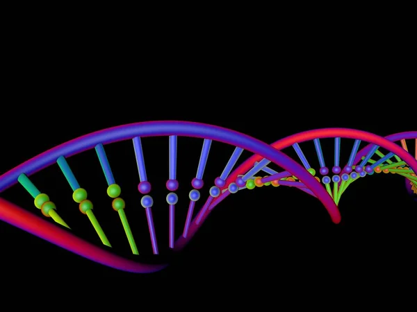 Bundel van DNA. Geïsoleerd op zwarte achtergrond. 3D rendering illustratie. — Stockfoto