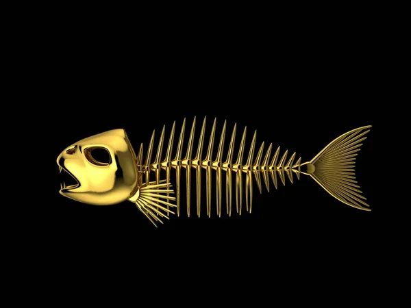 Golden Fish skeleton. Isolated on black background. 3D rendering llustration.