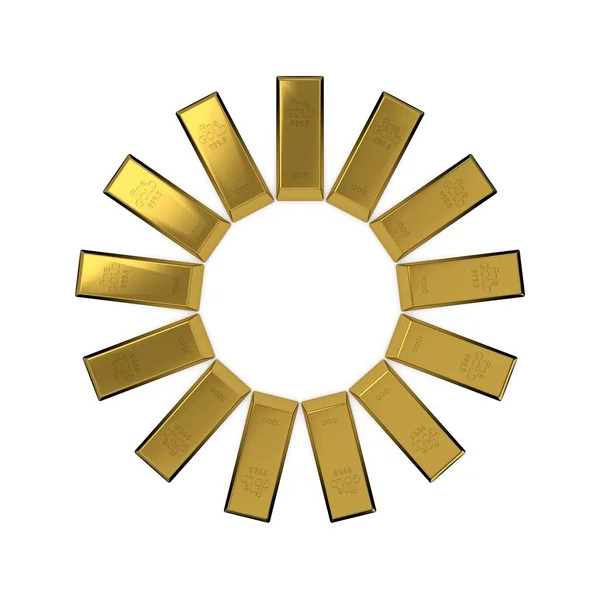 Cerchio da lingotti d'oro.Sole astratto. Illustrazione rendering 3D . — Foto Stock