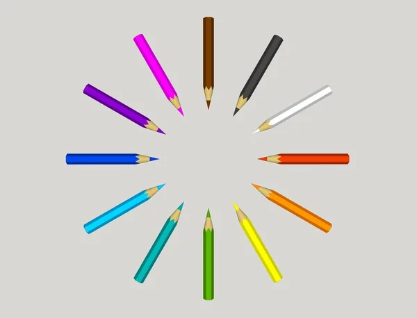 Color pencils. Isolated on gray background. 3D rendering illustration. — Stock Photo, Image