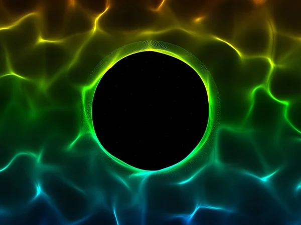 Abstrakte Wellenoberfläche von Teilchen. schwarzer Hintergrund. Rundloch. — Stockfoto
