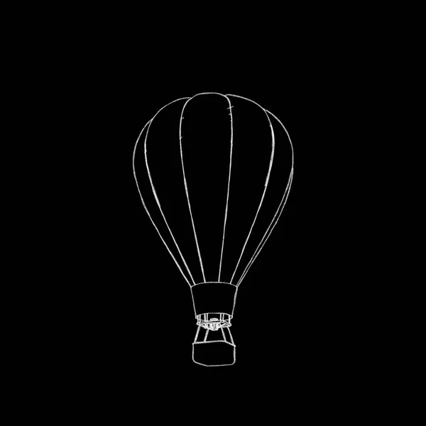 Balão de ar quente. Isolado em fundo preto. Desenho ilustração . — Fotografia de Stock