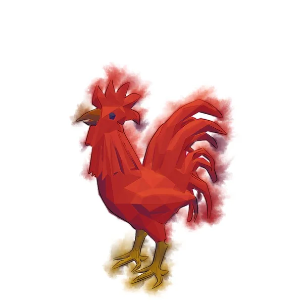 Red cock. Drawing style. Digital colorful illustration. — Stock Photo, Image