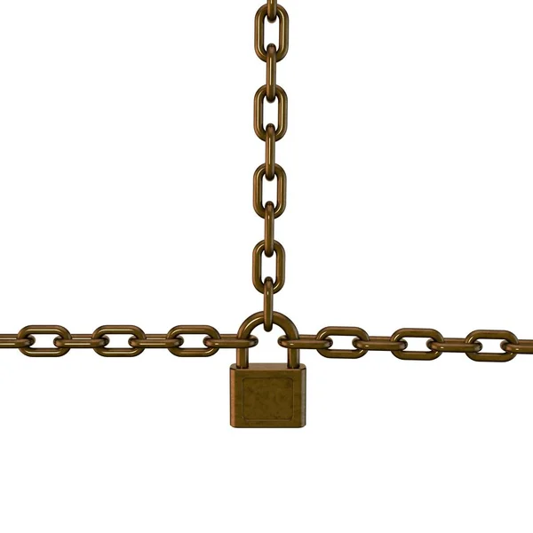 Padlock connecting chains.Isolated on white background. 3D rendering illustration. — Stock Photo, Image