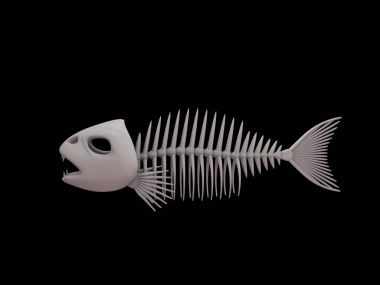Fish skeleton. Isolated on black background. 3D rendering illust clipart