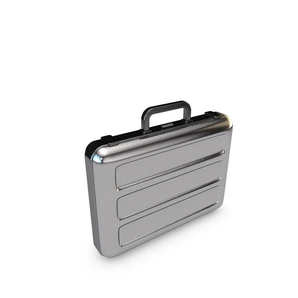 Metallic suitcase. Isolated on white background. 3D rendering il — Stock Photo, Image