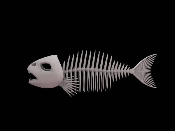 Fiskeskjelett. Isolert på svart bakgrunn. 3D-rendering illust – stockfoto