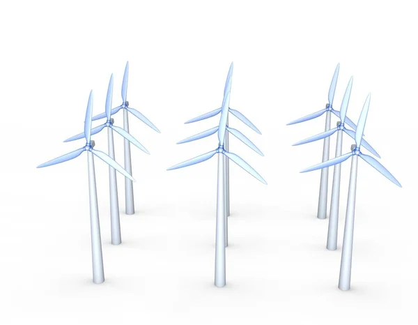 Větrných turbin set.3d vykreslování obrázku. — Stock fotografie