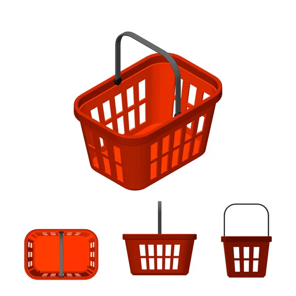 Shopping basket. Isolated on white background. 3d Vector illustr — Stock Vector