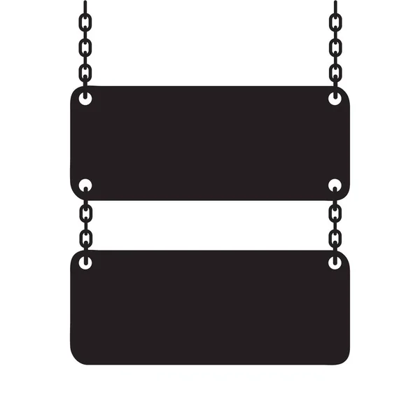 Cartello bianco appeso alla catena. Illustrazione silhouette vettoriale — Vettoriale Stock