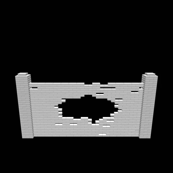 Розбитий цегляний паркан. Ізольований на чорному тлі. Векторні ілюстрації — стоковий вектор