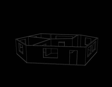 Boş oda planı. Siyah arka plan üzerine izole. Vektör anahat Hüseyin