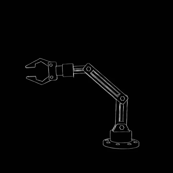 Robotic arm. Isolated on black background. Sketch illustration.