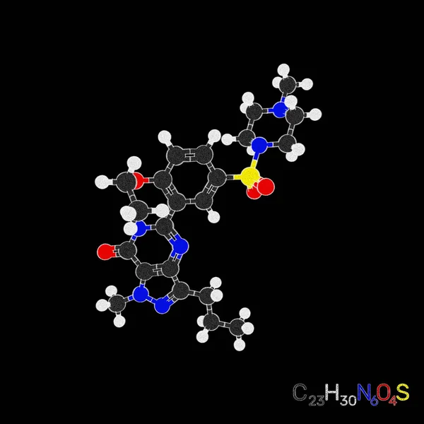 Viagra model molecuul. Geïsoleerd op zwarte achtergrond. Schets illu — Stockfoto