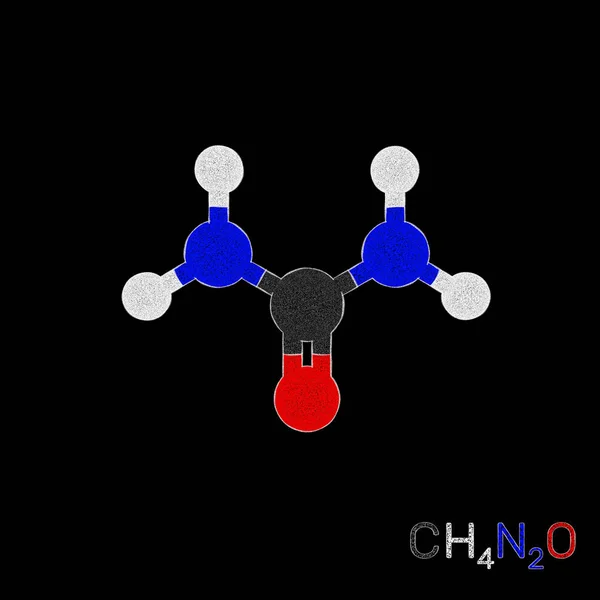 尿素モデル分子。黒の背景上に分離。スケッチ イラスト — ストック写真