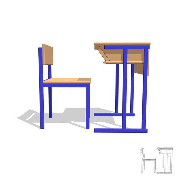 Scrivania della scuola. Isolata sul bianco. 3d Illustrazione vettoriale.Vista laterale . — Vettoriale Stock